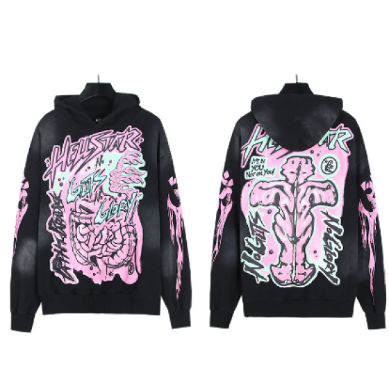 Hellstar Distressed Terry Cloth High Street Retro Hooded Sweatshirt